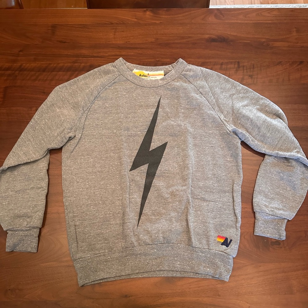 Aviator Nation Gray Crewneck with Black Lightning Bolt Women’s Size Small
